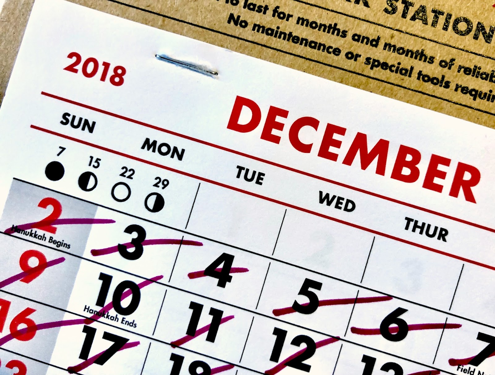 A calendar showing the month of December