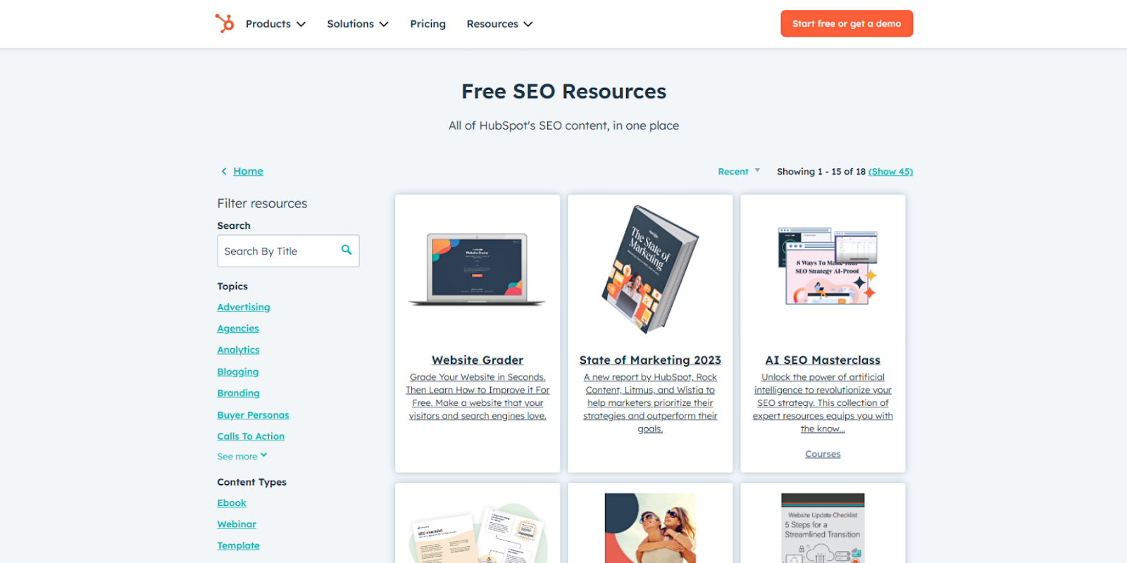 Screenshot of HubSpot’s Free SEO Tools and Resources, designed to help businesses improve site visibility on a budget.