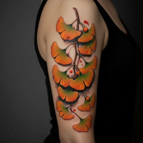 Ginkgo with a Pop of Red Tattoo