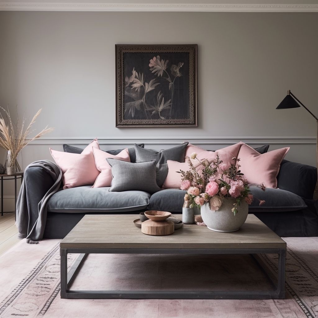 Dusty Rose and Grey Color Sofa