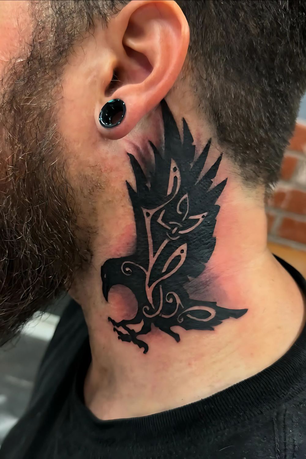 Mysterious Raven Neck Tattoo