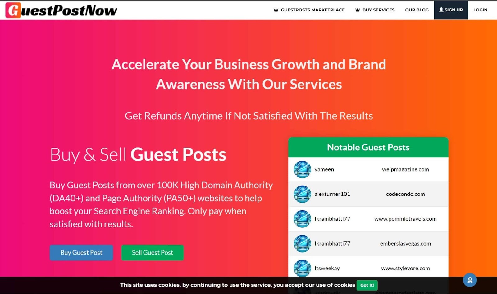 Screenshot of GuestPostNow website