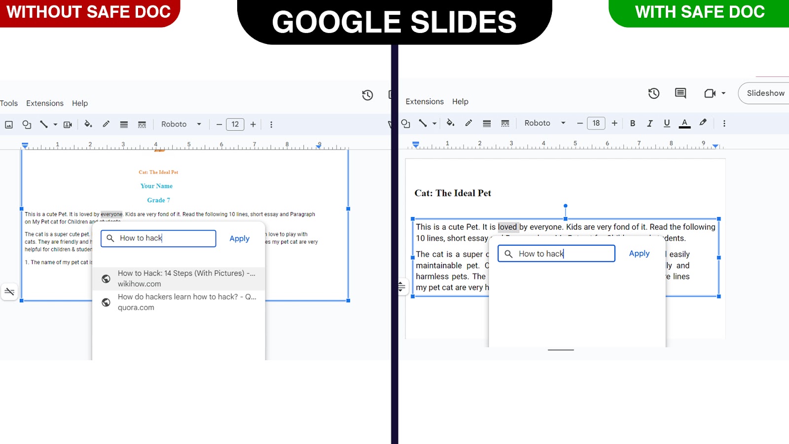 Safe Doc blocks the Insert Link feature in  Slides.