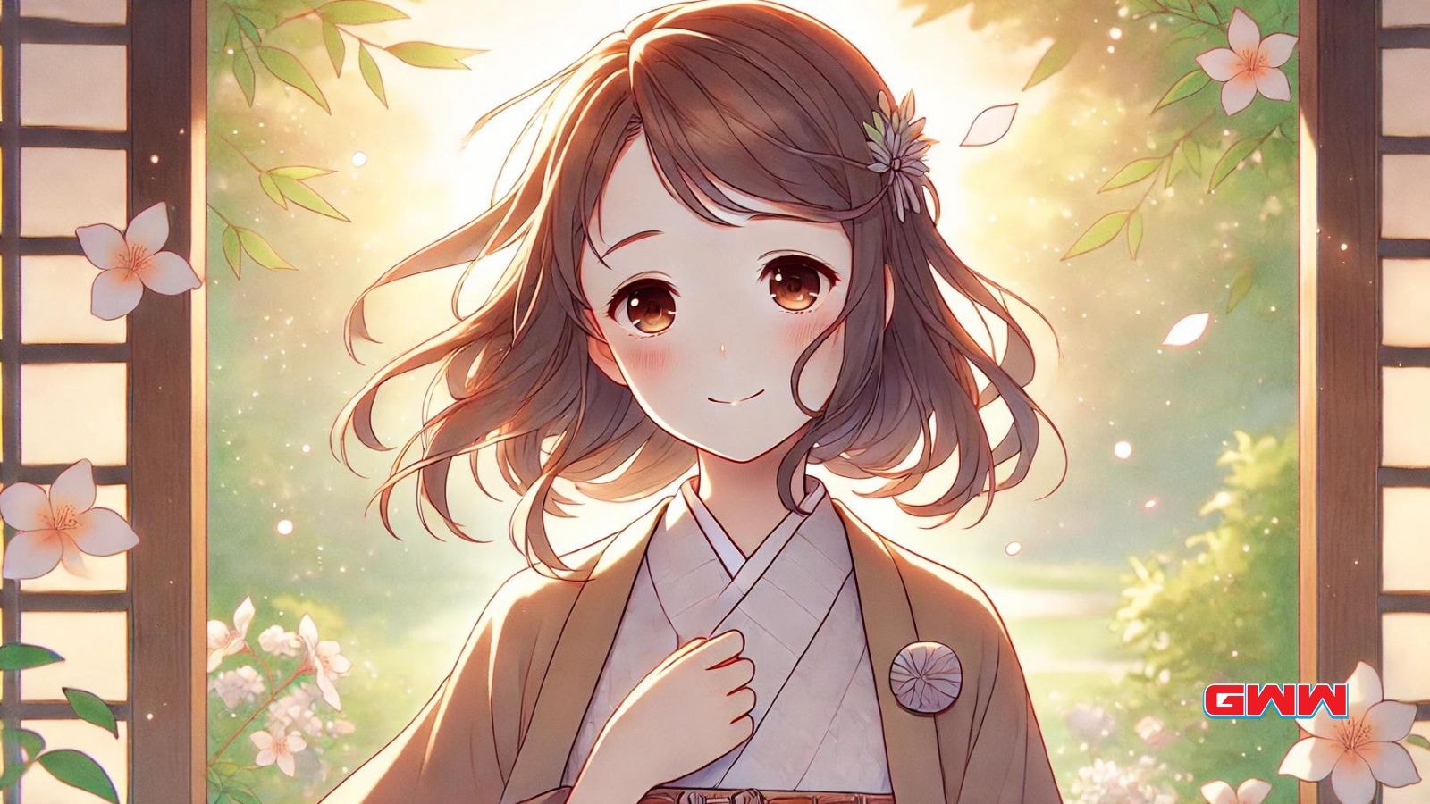 A heartwarming and serene image of the kindest anime girl, showcasing a character with a gentle and compassionate appearance.