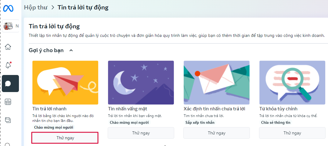 Cài đặt trả lời tin nhắn tự động trên Fanpage Facebook 