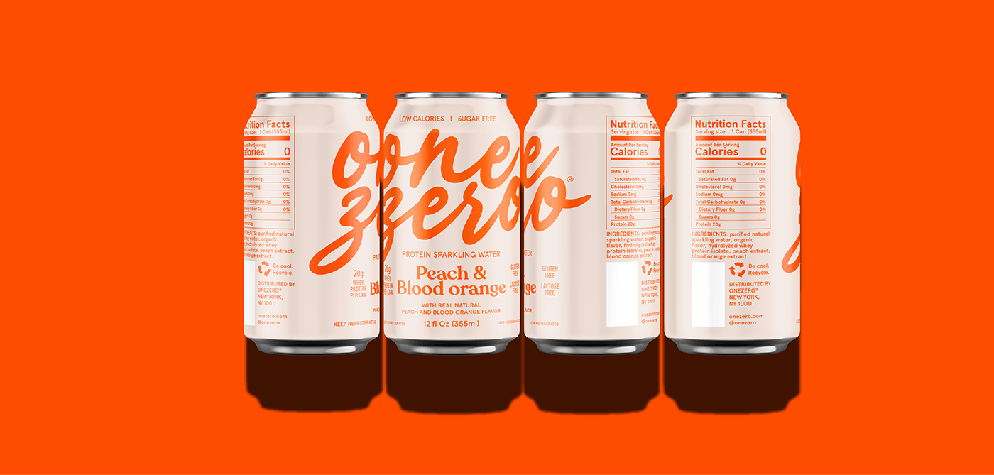 Image from the Onezero Protein Sparkling Water: Branding and Packaging Design article on Abduzeedo