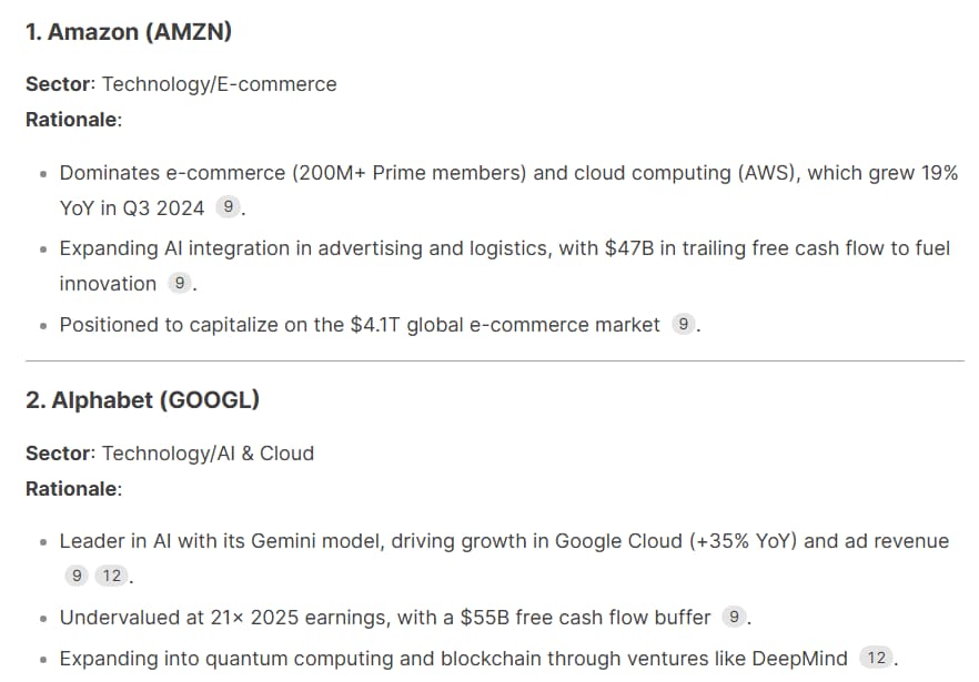 Image showing DeepSeek stock pick regarding AMZN and GOOGL