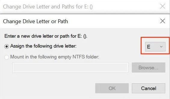 assign-the drive-letter-e