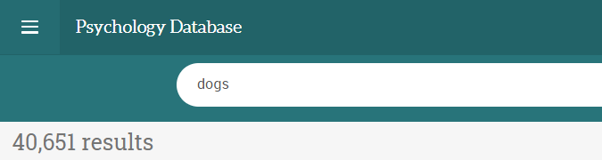 screenshot of a ProQuest database showing a search for "dogs" with 40,000 results.