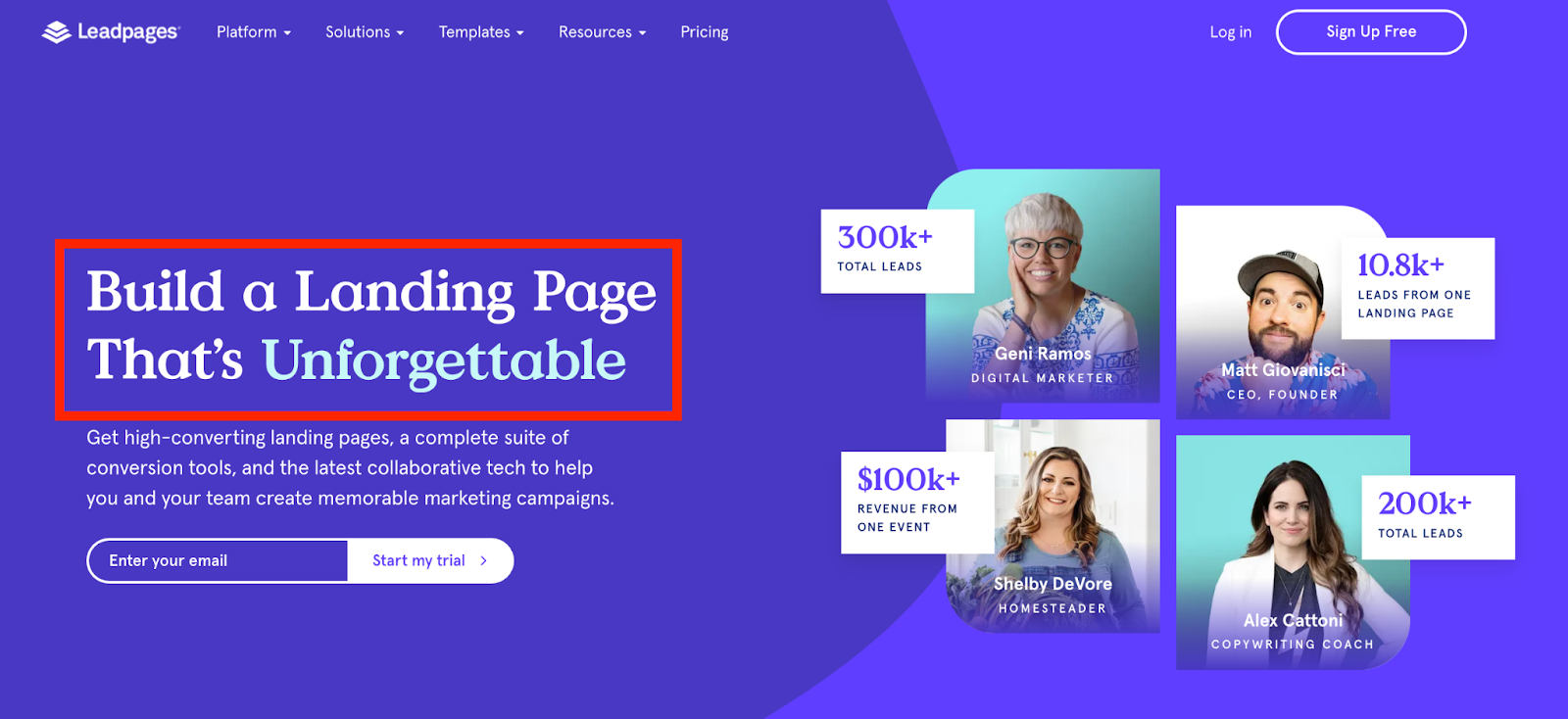 LeadPages landing page example