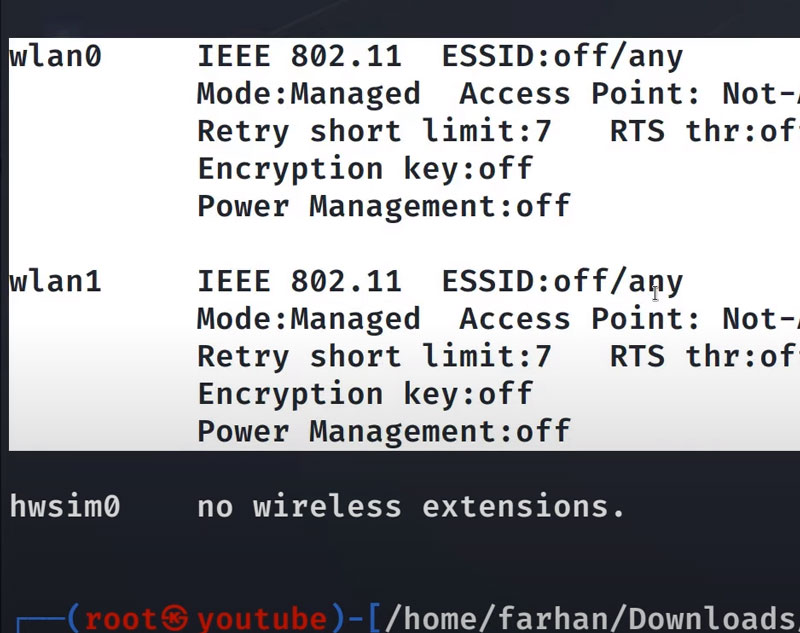 view wlan0 and wlan1 in Kali Linux