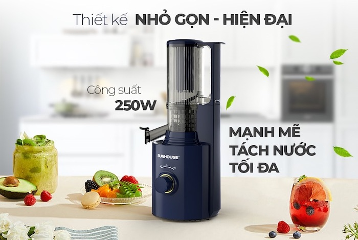 Máy ép chậm SUNHOUSE SHD5512 với công suất mạnh mẽ, giúp bạn tự chế biến những ly nước ép xoài xanh xí muội mát lạnh