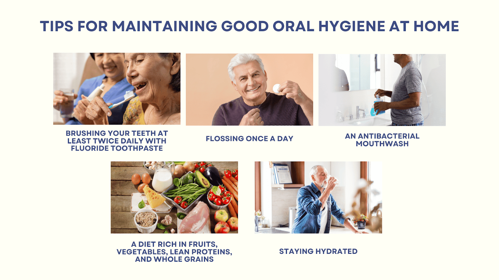 This is an infographic detailing tips for maintaining good oral hygiene at home