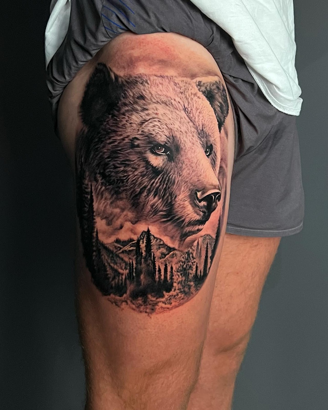 Majestic Bear Thigh Tattoo