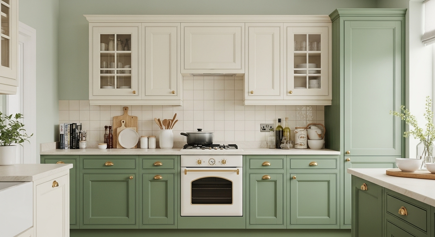 Green and Cream Softness kitchen cabinets