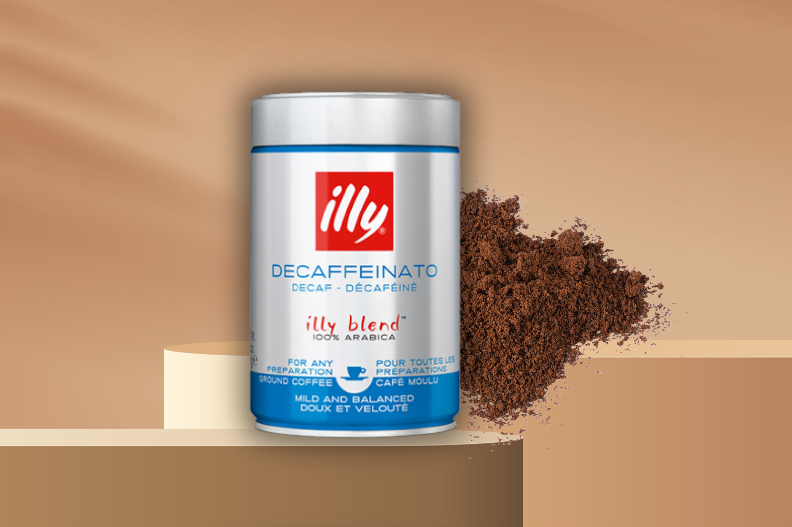 A picture showing a can of Illy Classico Decaf Ground Coffee 250g