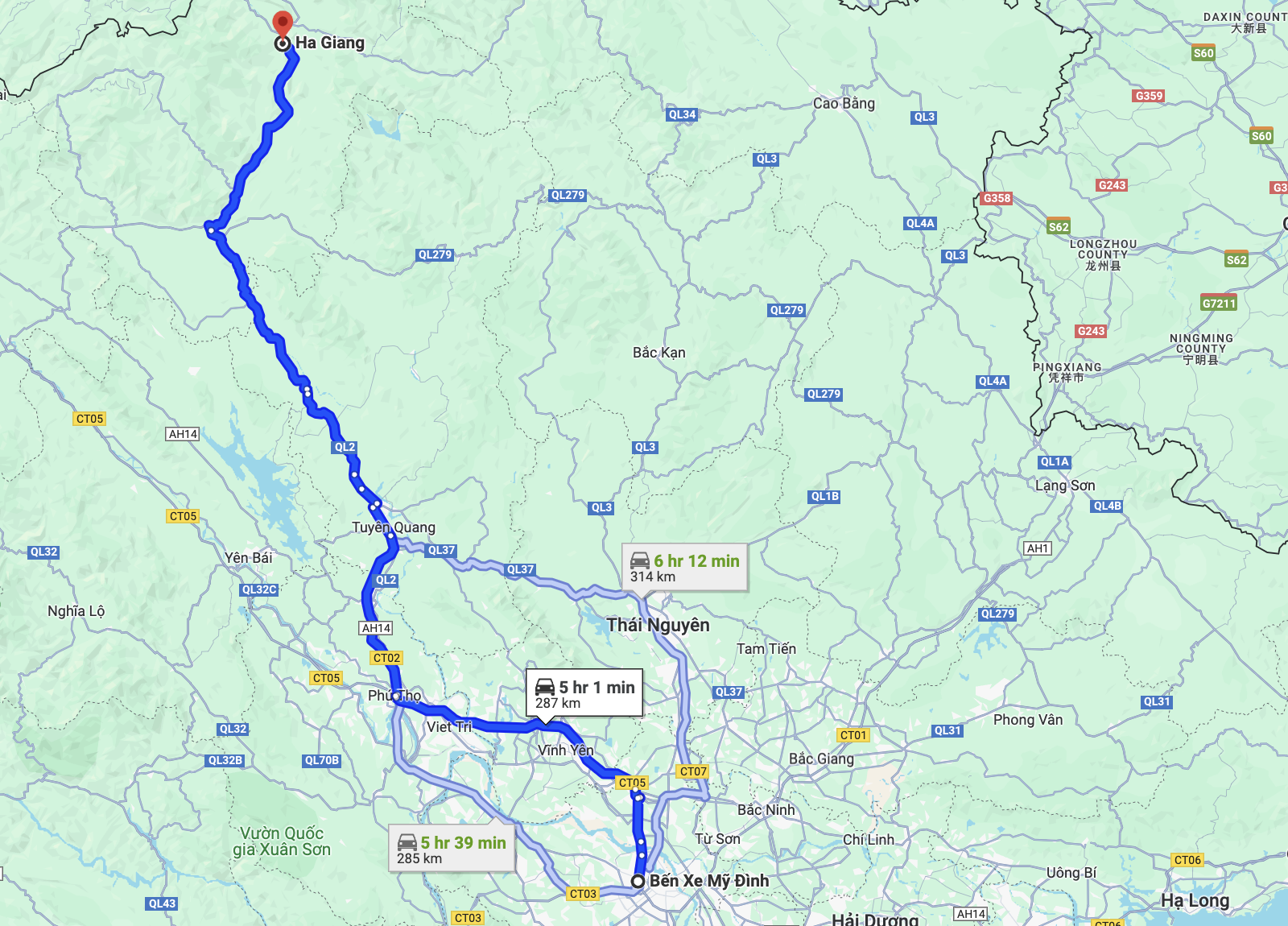 route of hai phu bus from hanoi to ha giang