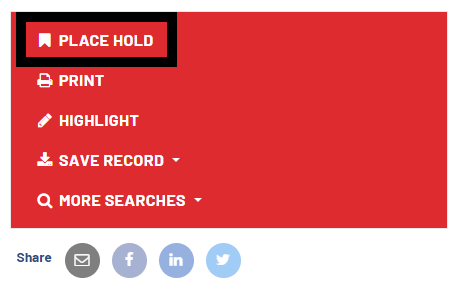 screenshot showing the Place Hold link on a detailed record for a checked out book.