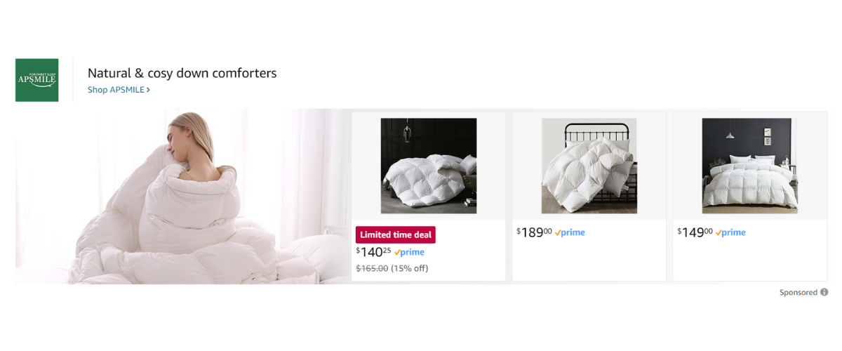 Product Collection ad for the search query “bedding.”