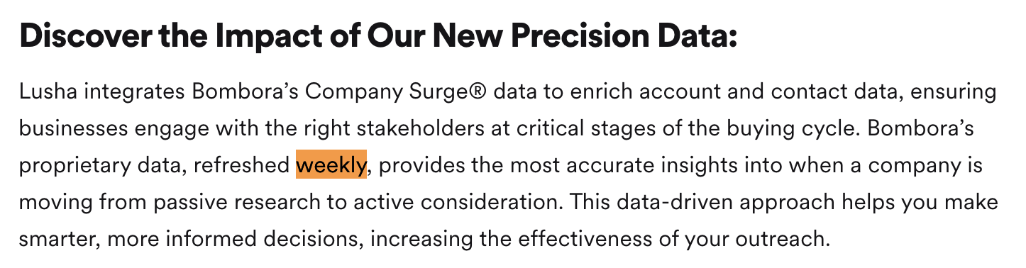 Lusha talking about its integration with Bombora intent data