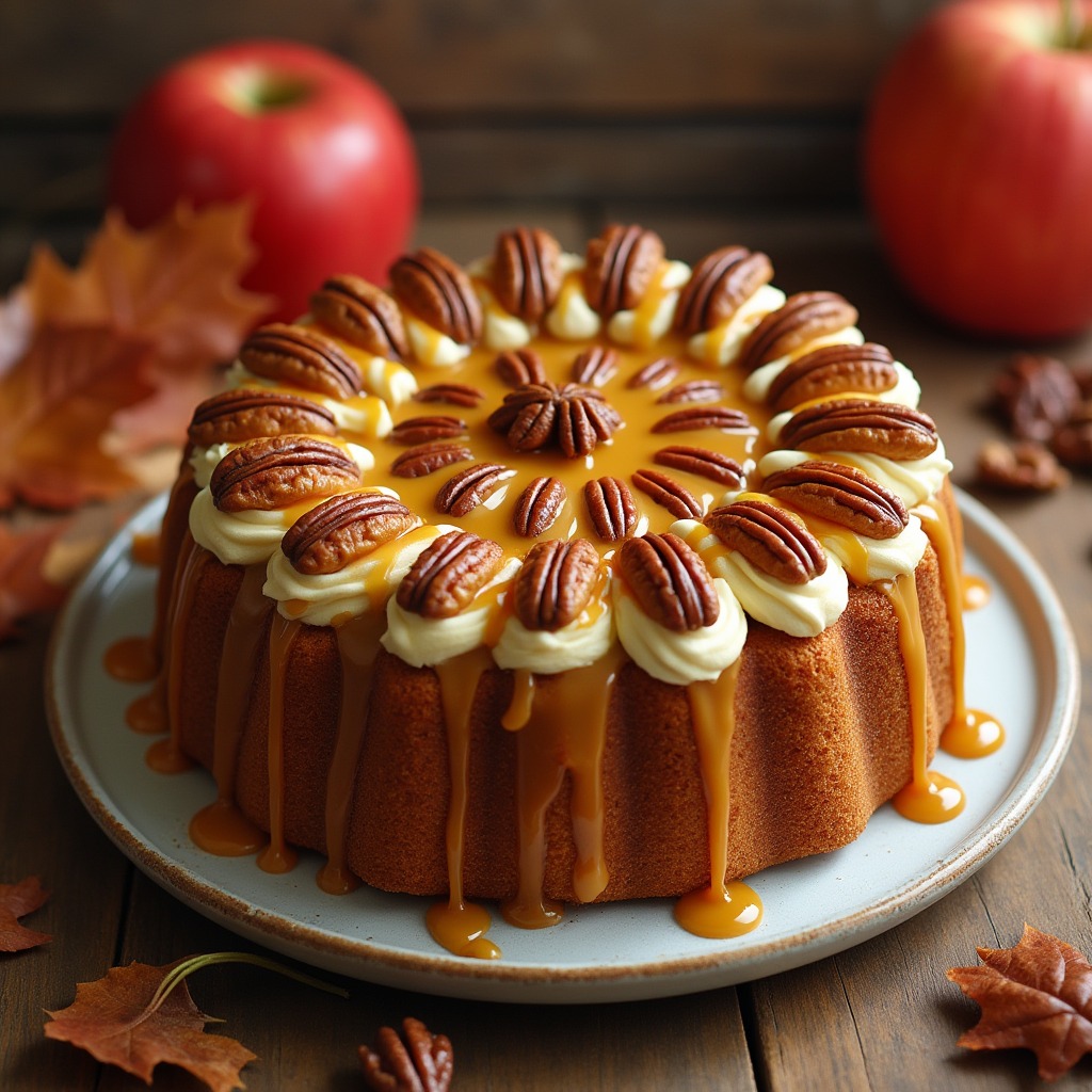 Apple Pecan Cake with Caramel Glaze