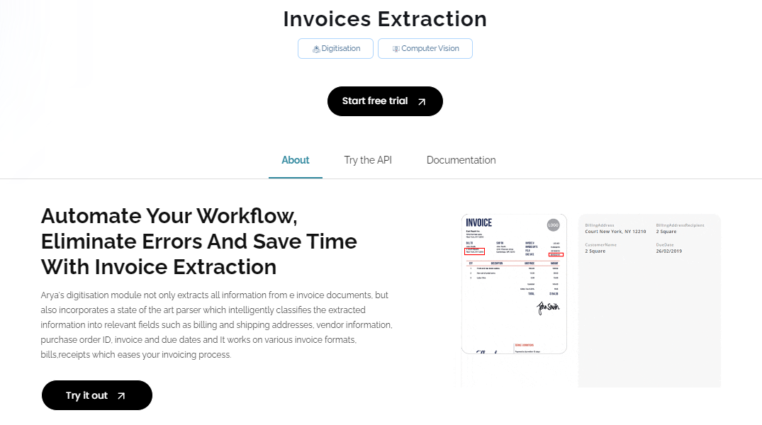 Invoice data extraction app