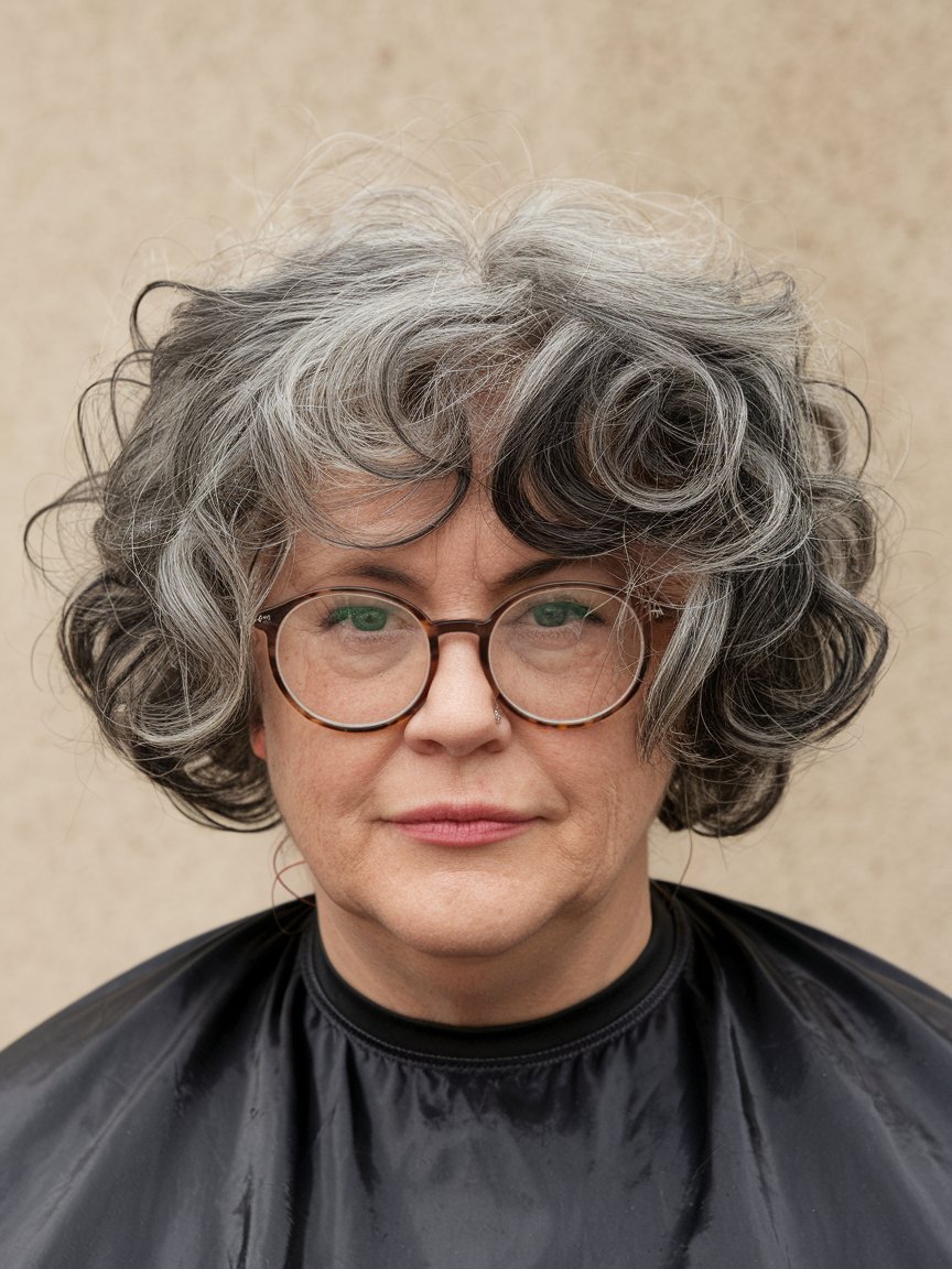 61. Curly Gray Shag for Thick Hair