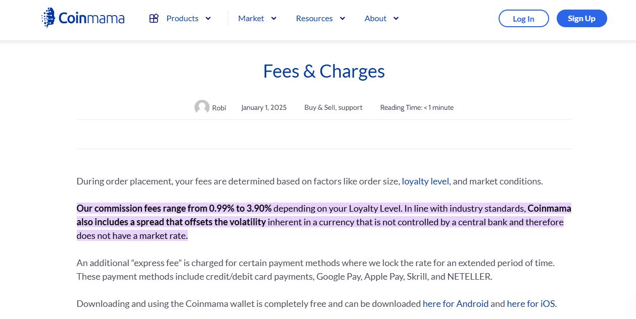 coinmama fees and charges 