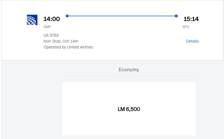 SMF to SFO booked via LifeMiles