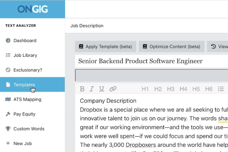 Job Descriptions - Sample from Ongig's Text Analyzer