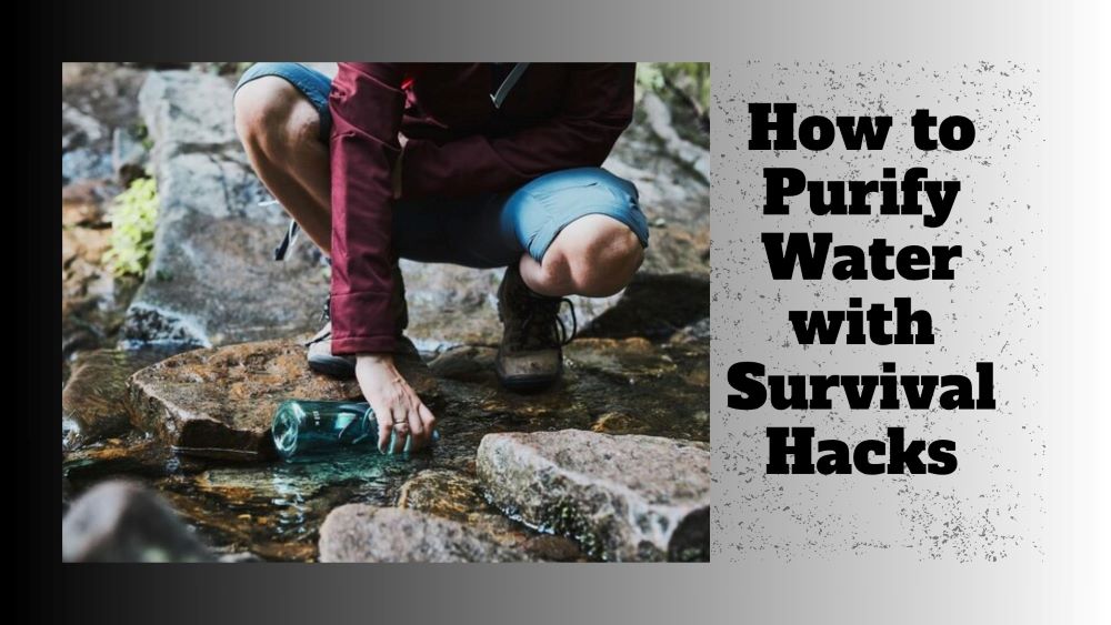 A cover page describing some fetching water with a bottle an with the knowledge on how to purify water with survival hacks, purifies it for consumption