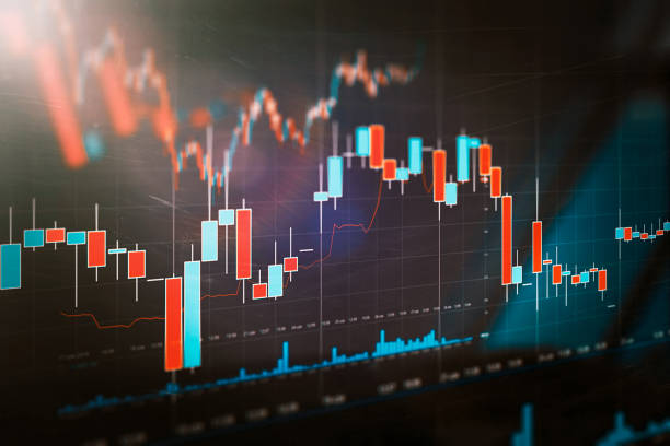 Stock market trading graph, investment chart Stock market trading graph, investment candlestick chart. Financial investment background concept. Depicts TradingView financial market chart. stock chart stock pictures, royalty-free photos & images