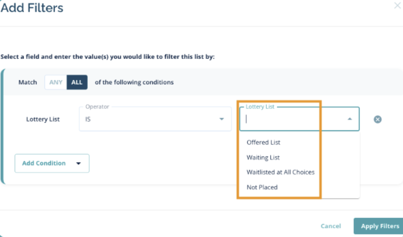 schoolmint enroll's new lottery list condition