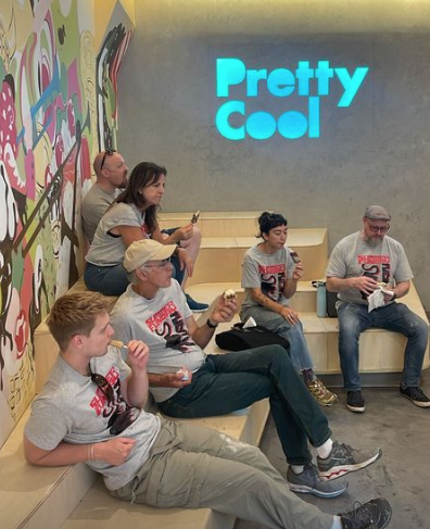 The team eating at 'pretty cool ice cream' 