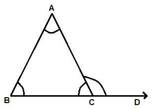 The exterior angle of a triangle = Sum of opposite internal angles