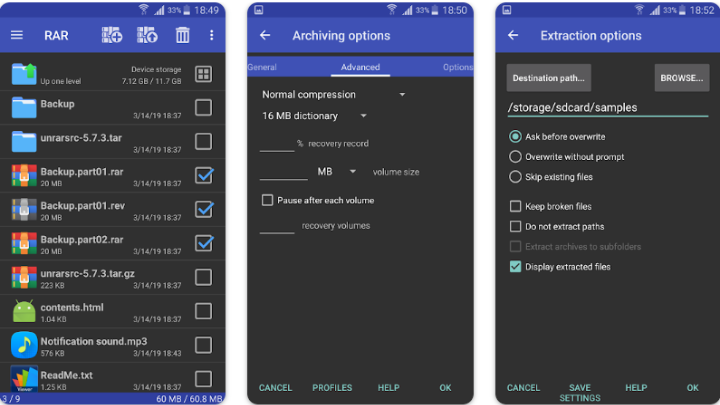 Screenshot showing RAR setting options after installation