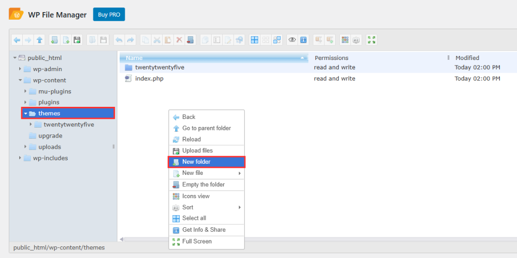 create folder child theme twenty twenty five
