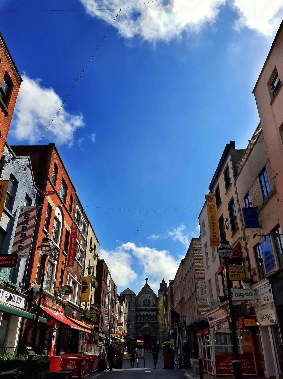 Colorful high-end boutiques on Dublin’s Grafton Street.