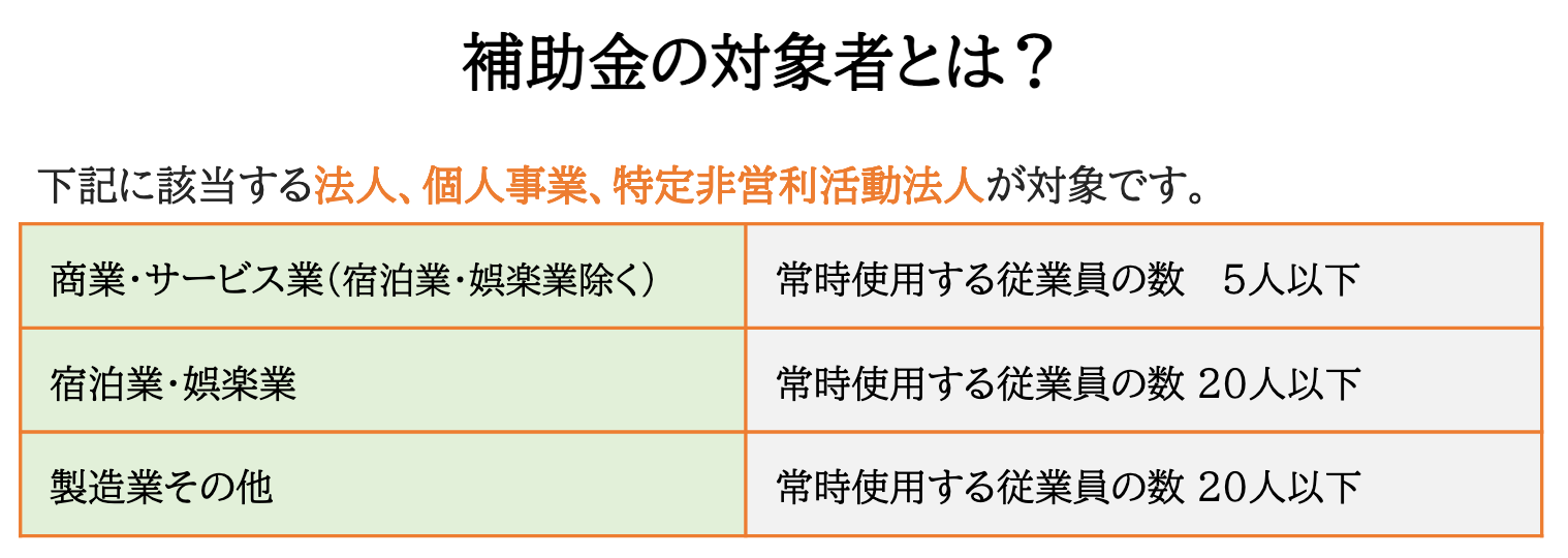 小規模事業者持続化補助金の対象者となる2つの条件