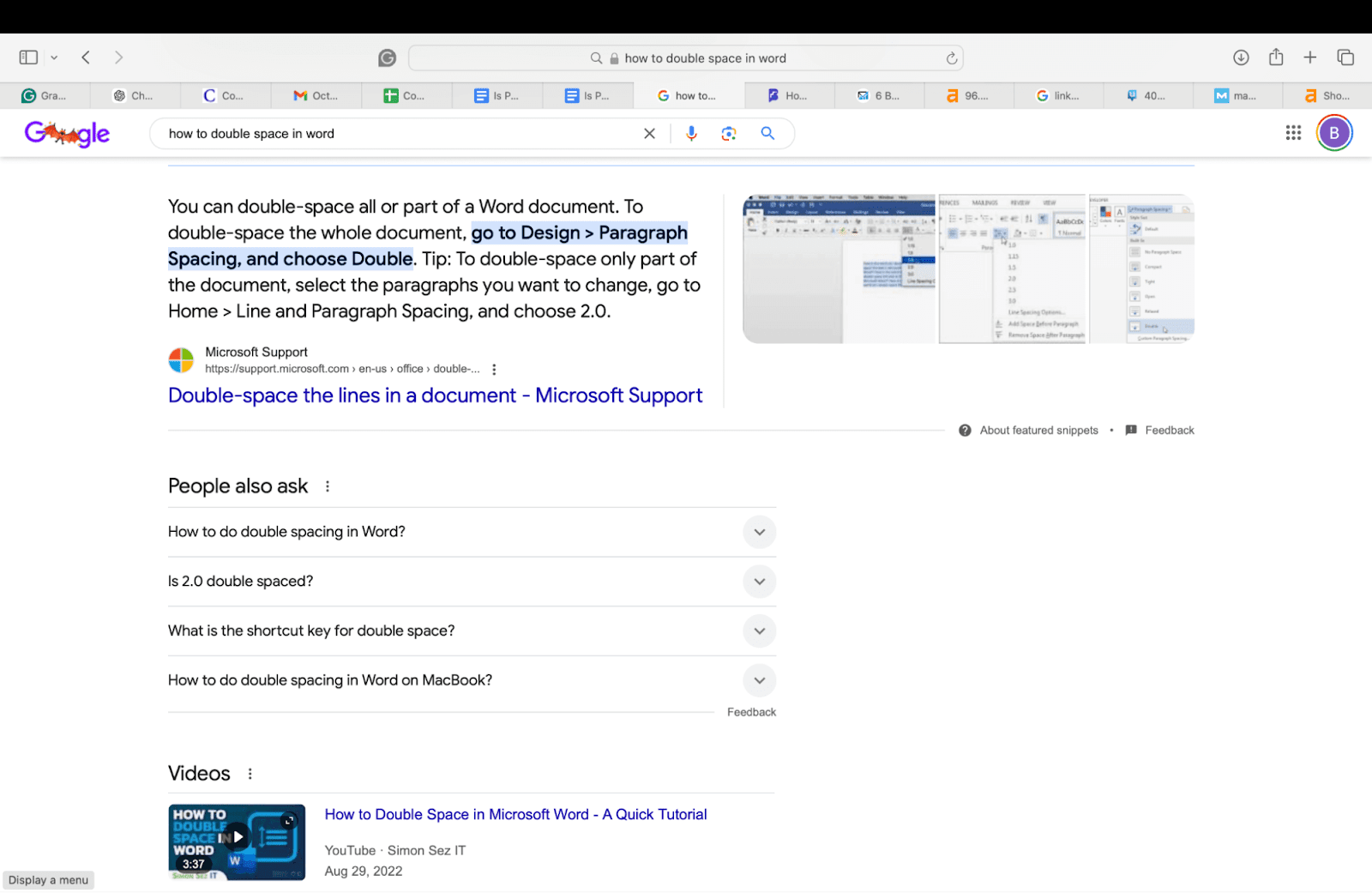 Screenshot of Google Featured snippets