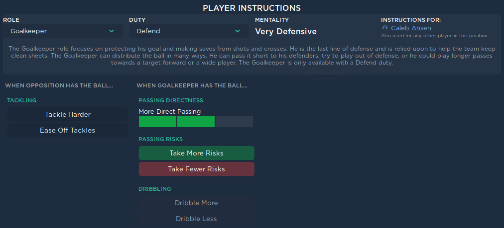 4-2-3-1 Lower League Tactic - GK Instructions