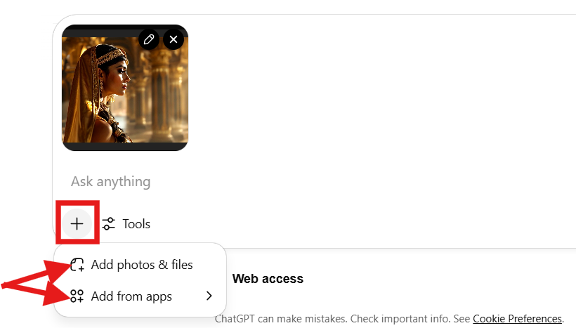 ChatGPT Plus Icon for uploading Images and Files
