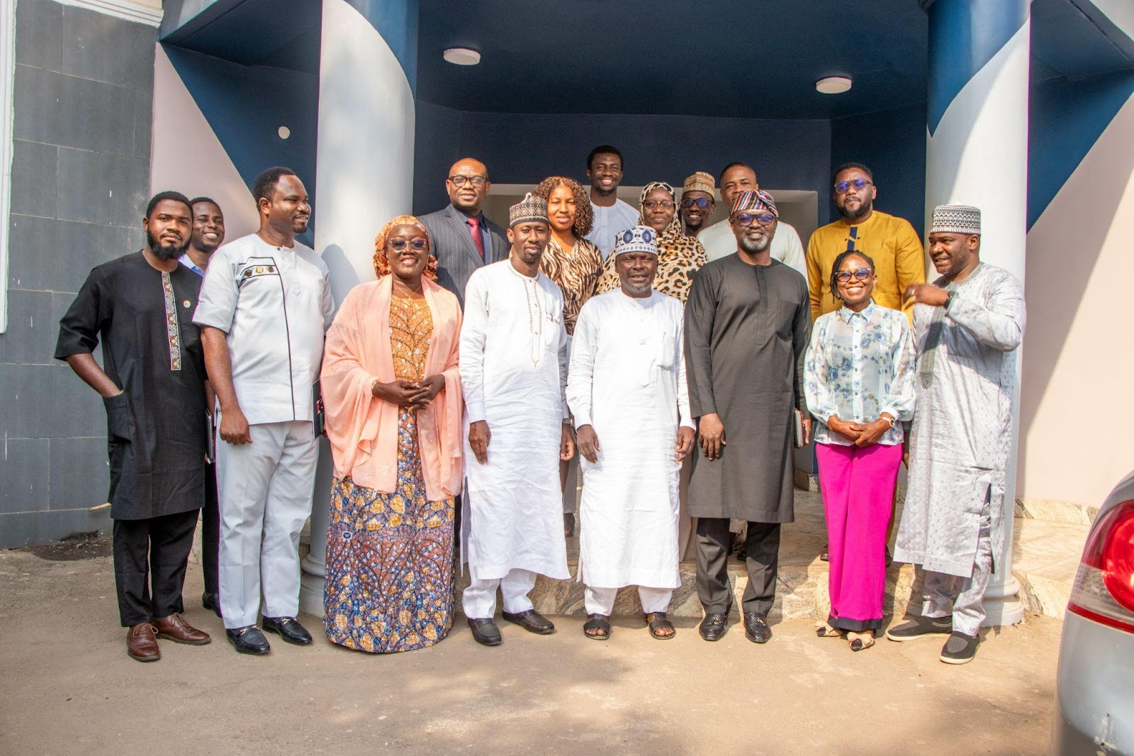 Members of the NUC Team, led by Malam Abubakar M. Girei (Ag. Director of Academic Planning, NUC), pose for a photograph with staff of Miva Open University, Abuja, led by Professor Tayo Arulogun (Vice Chancellor), after debriefing