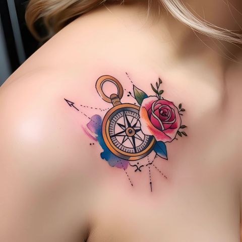Rose and Compass Tattoo