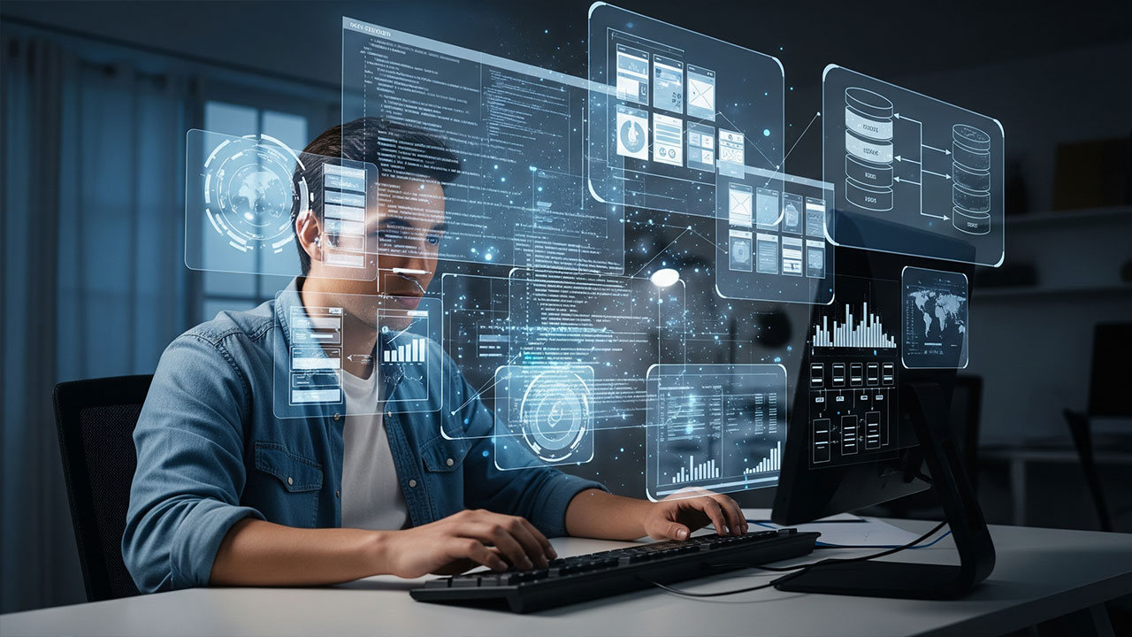 Man analyzing complex data on screen representing plugin bloat and system overload