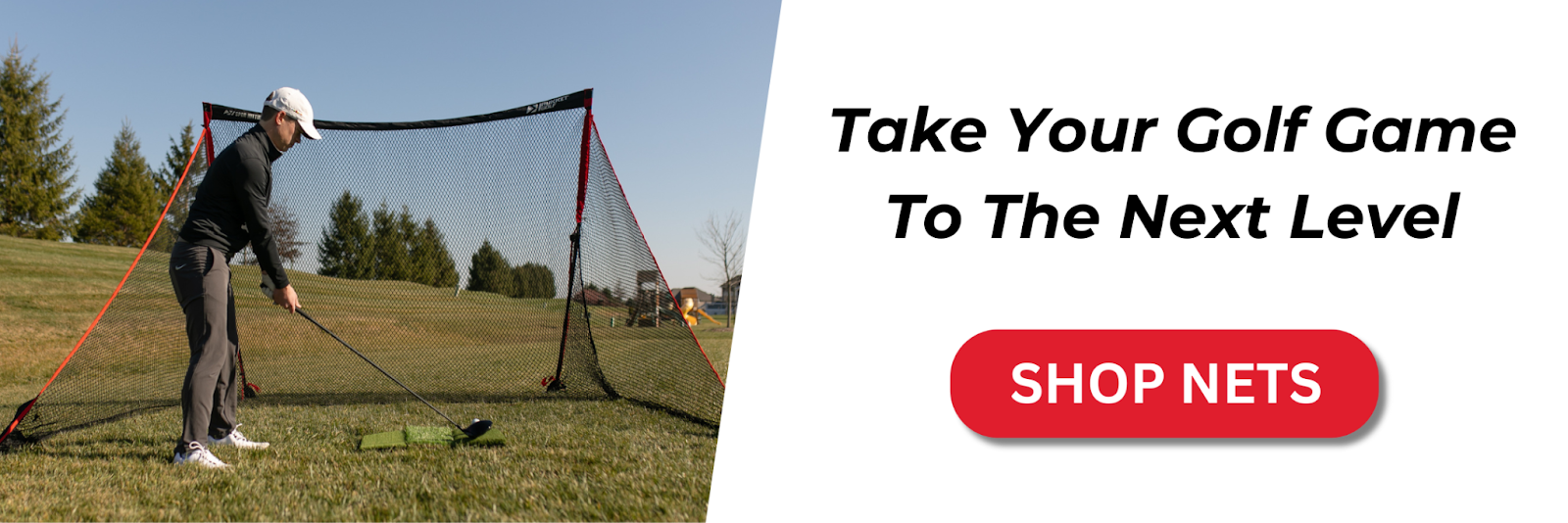 Golfer practicing outside using his Rukket Sports SPDR Portable Driving Range