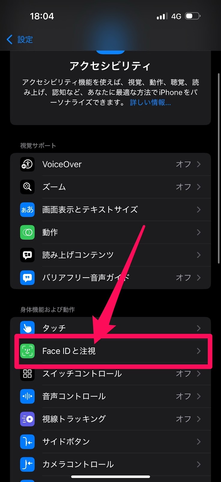 iPhone アクセシビリティ　Face ID