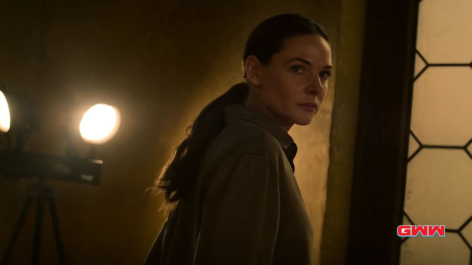 Rebecca Ferguson as Ilsa Faust in a dramatic moment in Mission Impossible 8.