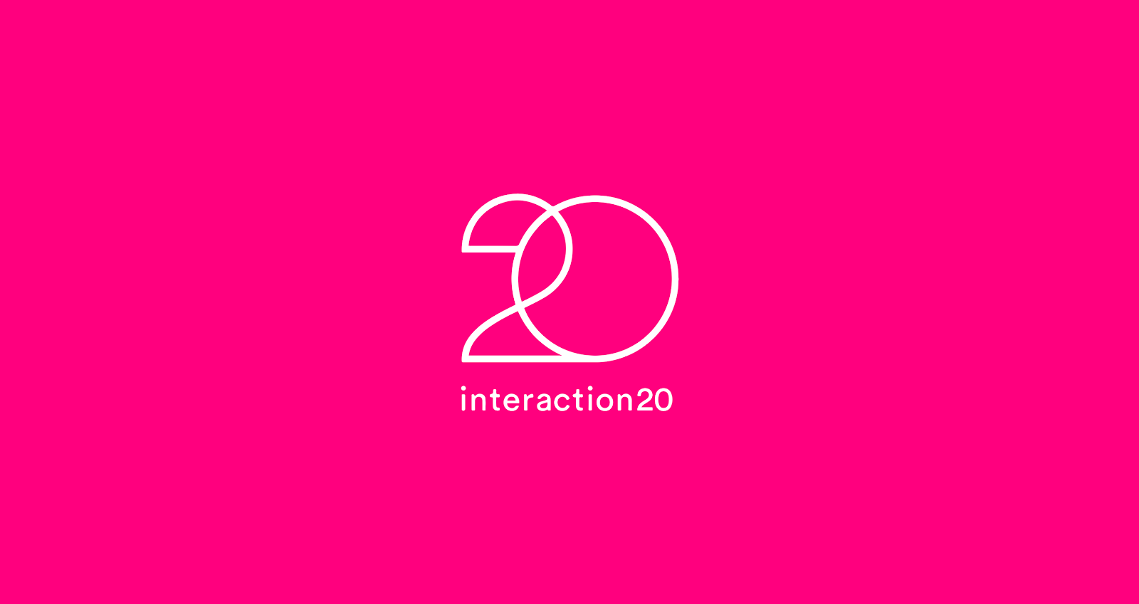 Logo IxDA Interaction 20 sur fond rose.