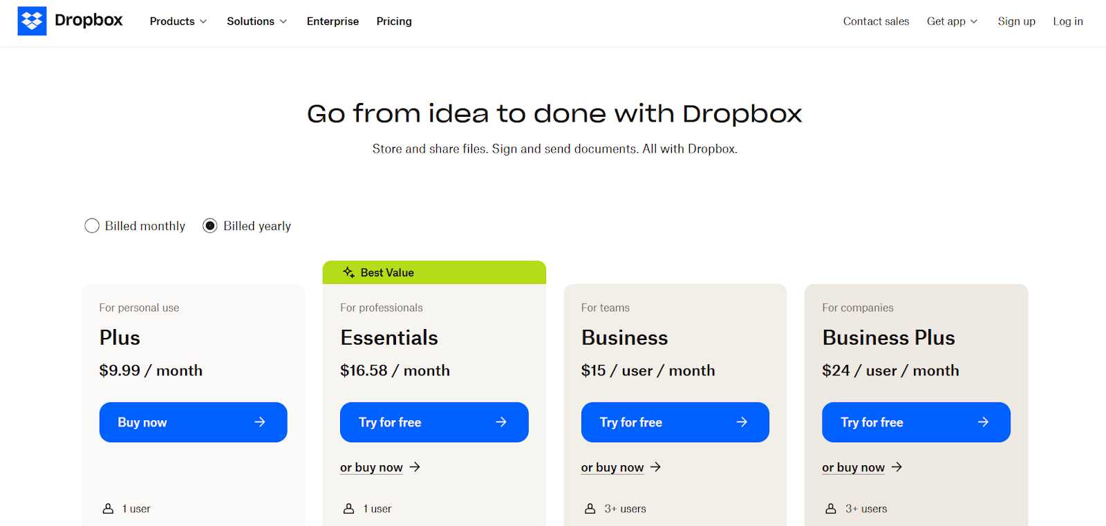 Dropbox Pricing